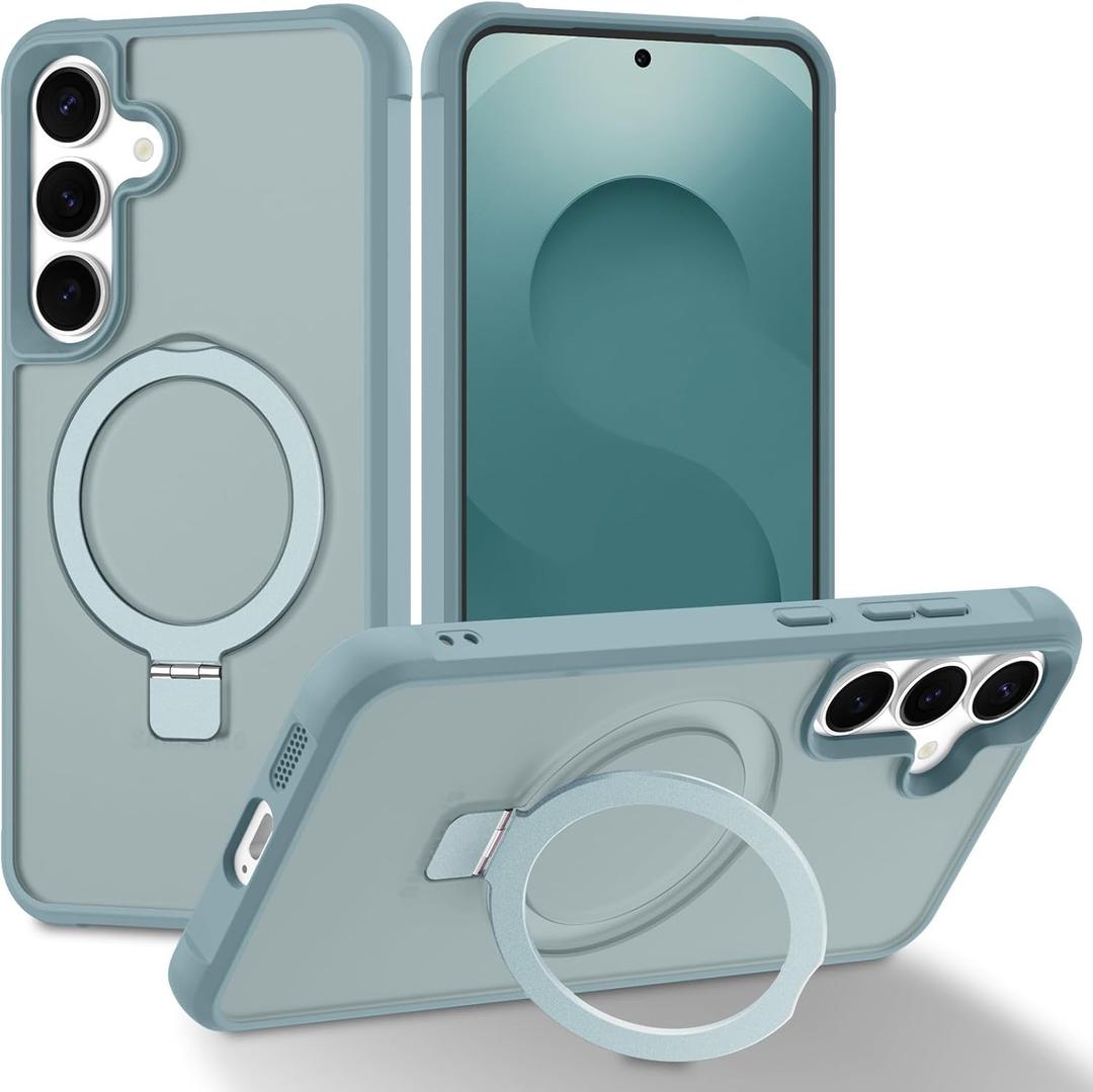 Magnetic Compatible with Samsung Galaxy S25+ & S24+ Case with Stand [Military Grade Drop][Compatible with Magnet] Ring Holder Translucent Slim Hard Back Soft Edge, Green