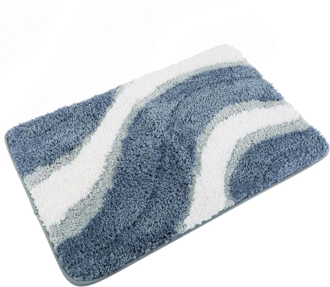 KAMA BRIDAL Microfiber Bath Mat Non-Slip Bathroom Floor Rugs Fast Water Absorbent Shower Mat Ultra Soft Bath Rug Anti-Slip Backing Machine Wash Blue 16x24