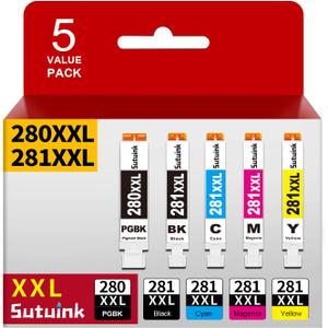 280 281 PGI-280XXL CLI-281XXL Compatible Ink Cartridge Replacement for Canon 280 281 XXL Ink to use with PIXMA TR8600 TS9500 TR8622 TR8622a TR8620 TS700 TS6100 TS6120 TR7520 TS6200 Printer (5 Pack) (PGBK,Black,Cyan,Magenta,Yellow)