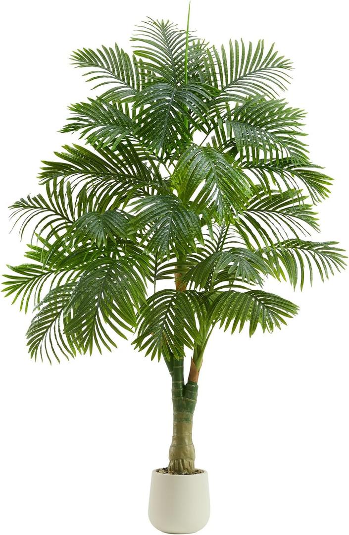 Artificial Golden Cane Palm Tree 6FT Tall Fake Plant Large Tropical Palms Trees with 3 Realistic Trunks, Faux Palm Plant Artificial Tree in Pot for Indoor Outdoor Room Patio Office Home Decor