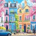 CSZPPQAF Cherry Blossom Paint by Numbers for Adults Beginner, Colorful Architecture Paint by Number Kits on Canvas, DIY Street Scenery Oil Painting for Home Wall Decor 12X16inch