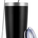 MEWAY 20oz Tumbler Cup Double Wall Vacuum Insulated Travel Mug Bulk, Stainless Steel Tumblers with Lid and Straw, Durable Powder Coated Coffee Cups for Cold & Hot Drinks (Black, 1)