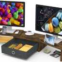 WESTREE Dual Monitor Stand Riser with Drawer, 3 Shelf Computer Monitor Riser with Adjustable Length and Angle, Desktop Monitor Stand Riser Storage Organizer for 2 Monitors