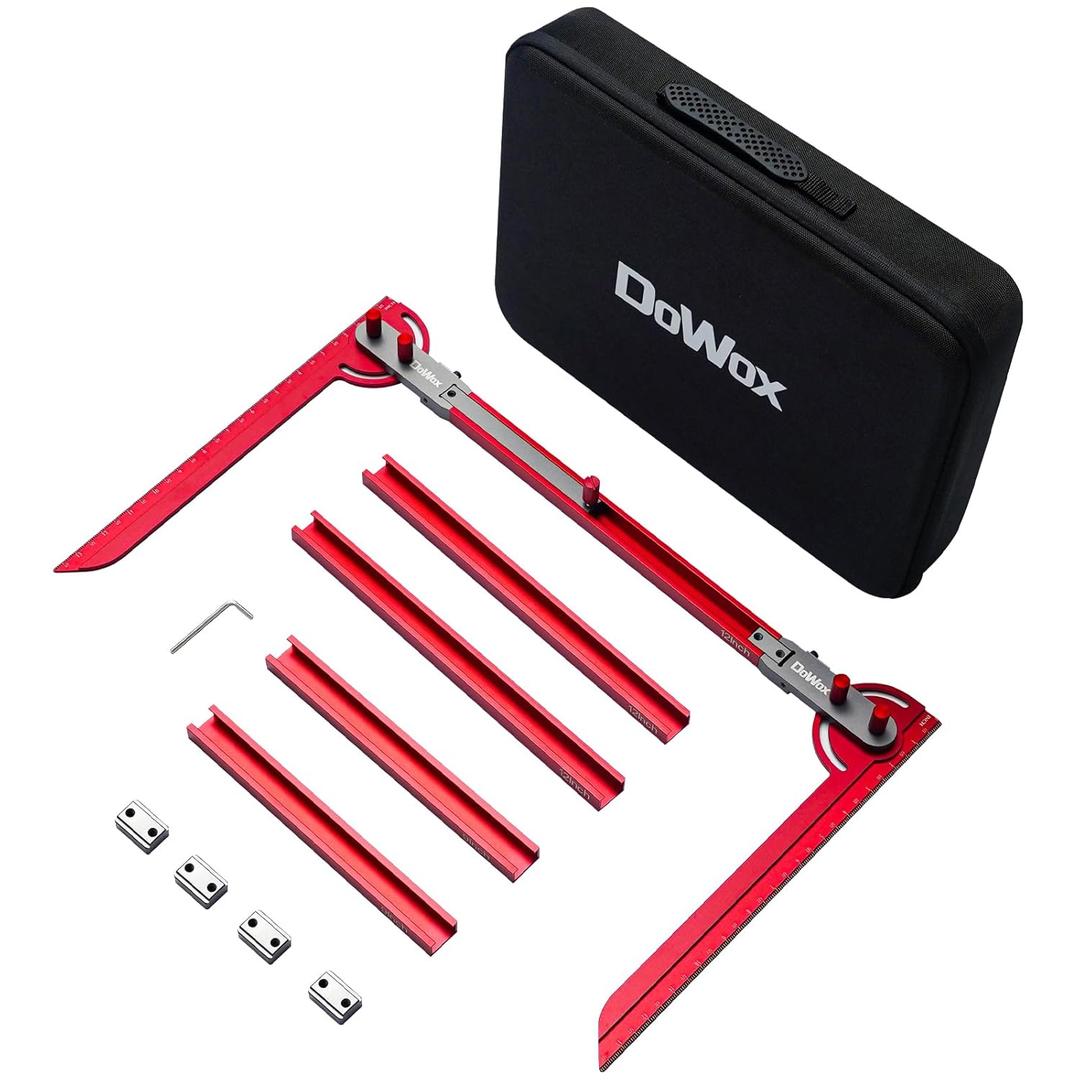 Stair Tread Template Tool - Upgrade Dual Nut Locking Stair Tread Measuring Tool Jig for Stair Tread Gauge, Stair Gauge Measuring Tool, Compatible with Many Types of Layout Projects-RED