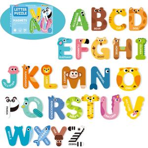 26 PCS Magnetic Letters, Cute Animal Alphabet ABC for Fridge,Uppercase Refrigerator Cute Animal Alphabet ABC for Fridge Colorful Uppercase Animals Toys Set Educational Spelling Learning Games for Kids