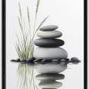 Beautiful Tranquil Zen Stacked Stones with Water Reflection Canvas Wall Art - Cozy Modern Minimalist Spa Decor for Bathroom Bedroom Office - HD Waterproof Stretched Framed Ready to Hang 16x24 Inches