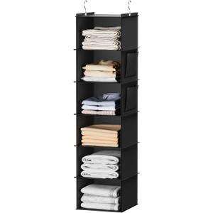 YOUDENOVA Hanging Closet Organizers and Storage, 6-Shelf Hanging Closet Shelves, Black