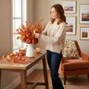 6 Pcs 19.6" Artificial Thanksgiving Pumpkin Picks Autumn Harvest Floral Pumpkin Stems Fall Table Centerpieces for Thanksgiving Wedding Home Table Vase Decor(Eucalyptus)