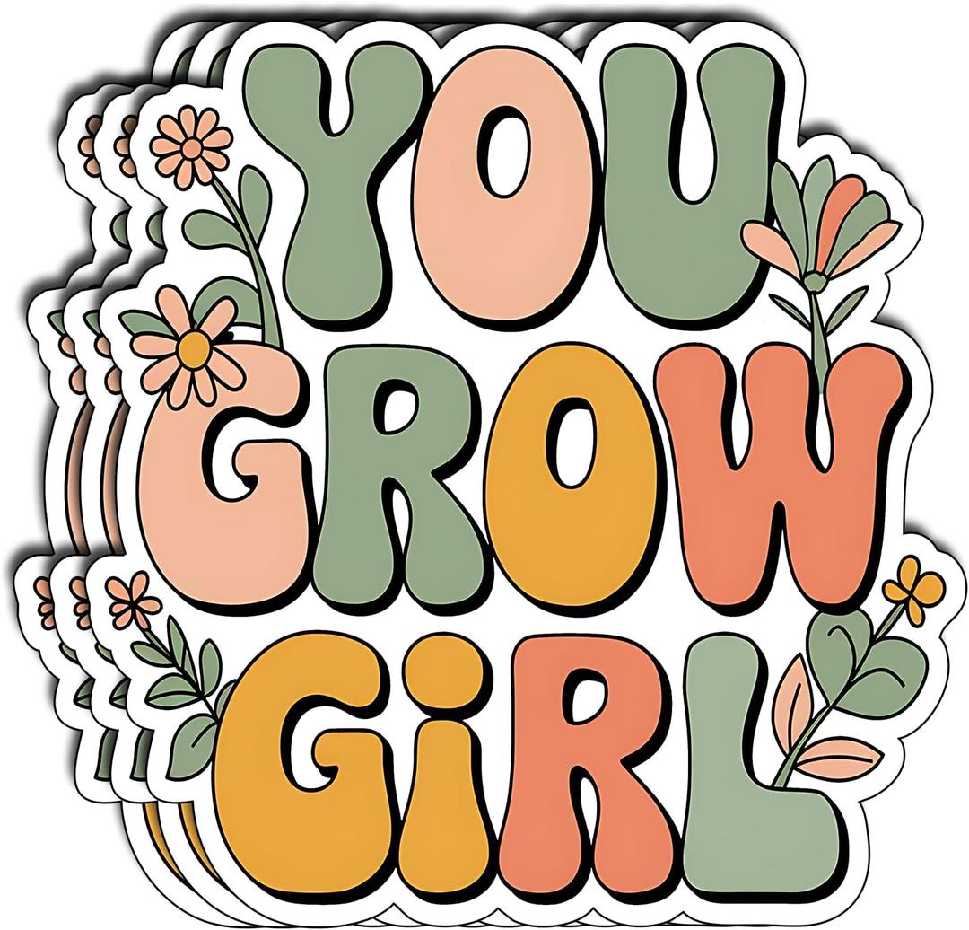 4 x (3 pcs) You Grow, Girl Motivational Sticker for Tumbler, Floral Funny Sarcastic Phrase Inspirational Quote Vinyl Decal for Kindle Laptop Water Bottle Phone Hard Hat - 3x3