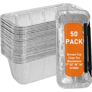 50-Pack Blackstone Griddle Accessories 5017 Grease Cup Liners, Aluminum Foil Drip Pan Grease Catcher Cup Liner for Blackstone 17, 22, 28, 36 Inch Griddle, Disposable Grill Grease Tray