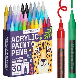 ARTISTRO 30 Acrylic Paint Markers Medium Tip- Easy for All Ages & Levels Acrylic Paint Pens for Fabric, Rocks, Paper, Wood, Canvas, Glass, DIY