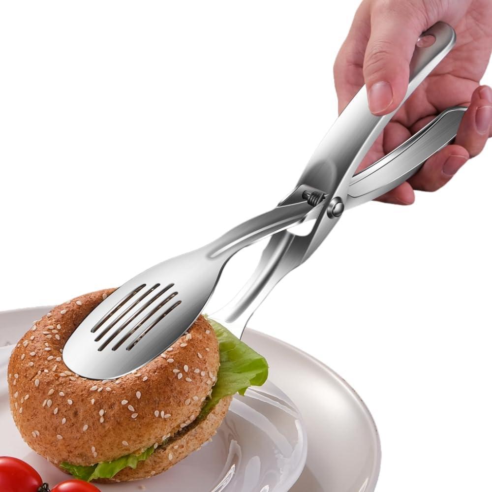 Kitchen Metal Tongs, Heat-Resistant 600C Stainless Steel Cooking Tongs, Perfect for Food, Steak,Bread,Pizza,Salads and BBQ,Stable Clamping and Flipping Performance.