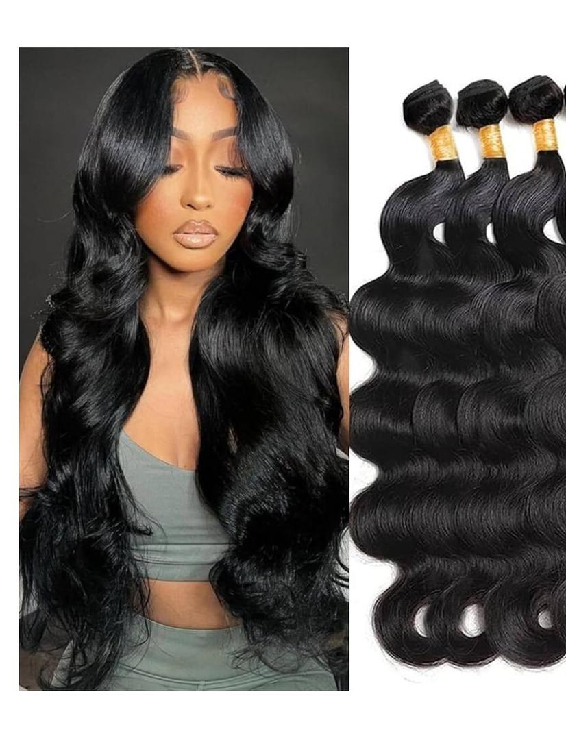 Body Wave Bundles Human Hair 14 16 18 20 Inch Human Hair Bundles 100% Unprocessed Brazilian Virgin Quick Weave 4 Bundle Human Hair Extensions for Black Women Natural Color