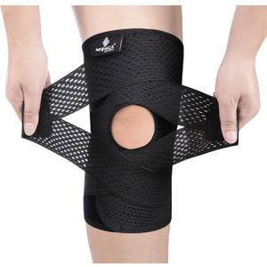 NEENCA Knee Brace for Knee Pain, Compression Knee Support with Air Mesh Fabric, Adjustable Knee Wrap with Side Stabilizers, Ultra-Soft Bandage for Sports, Running, Meniscus Tear, ACL, Arthritis Relief (Large, Black)