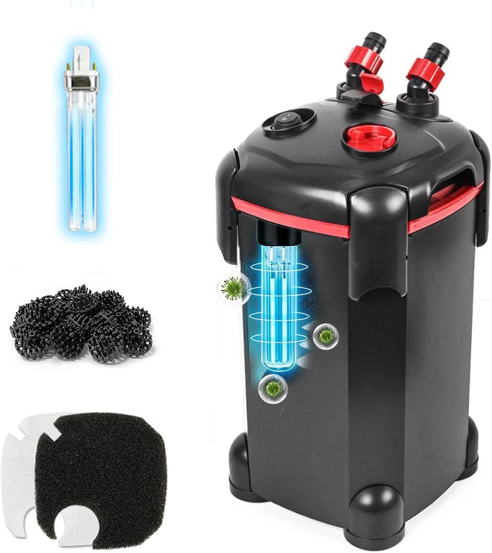 PONDFORSE Canister Filter, External Aquarium Filter Ultra-Quiet Water Circulation Cleaning Machine with Media for Fish Tanks and Aquariums