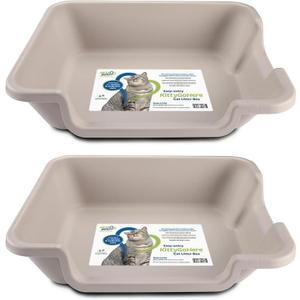 KittyGoHere 2.0 Easy Entry Cat Litter Box, 2 Pack Large Misty Gray | Large Open - Top Low Entrance Litter Pan With Higher Sides & Two Entrances Durable Design for Easy Cleaning, Made in USA
