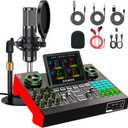 Podcast Microphone Bundle with Live Sound Board Audio Mixer, Podcast Equipment Bundle with 3.5mm Condenser Microphone(P15) for Pc/Phone Live Streaming Singing Gaming, Voice Changer, Denoise