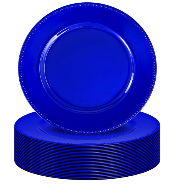50 Pack Charger Plates 13" Plastic Round Charger Plates Dinner Plate With Beaded for Wedding Table Dinner Kitchen Catering Event Party Decoration (Royal Blue)