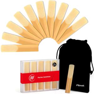 10 Pack Bb Clarinet Reeds Strength 2.5  Natural Cane Reeds for Clarinet, Beginner & Student Practice Reeds with Velvet Bag & Protective Case, B Flat Replacement Clarinet Reeds
