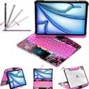Clear Keyboard Case for iPad Air 13" (M3/M2, 2025/2024) & Pro 12.9" (3/4/5/6th Gen) 360 Swivel Multi-Touch Trackpad with Wireless Bluetooth 7-Color Backlight, Pencil Holder Pink