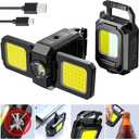 SEFONE Upgrade 2Pcs Cob Keychain Work Light 5 Modes, 90 Foldable Lamp, 1000 Lumens Rechargeable Mini Flashlight with Bottle Opener Magnet for Outdoor Camping Fishing Hiking, Gifts to My Man (Yellow)
