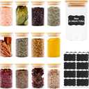 SHOWIN 8oz Glass Food Storage Jars, Glass Jars with Bamboo Lids, Kitchen Storage Jars, Set of 12, Canisters with Airtight Lids for Spice, Coffee, Cookie, Pantry Organizers, 8oz12pc