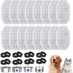 32 Pack Cat Water Fountain Filters: 16 Pack Filters+16 Pack Pre-Filter Sponges for 108/3.2L& 67oz/2L Stainless Steel Pet Water Dispenser, Cat Fountain Filter for Automatic Pet Fountain Water Dispenser