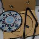 LIFFY Outdoor Side Table,12" Indoor Small Round Glass Tabletop Accent Table with Metal Frame, Home Decorative Plant Stand & End Table Outside for Patio, Garden, Yard, Kitchen, Porch (Blue&green)