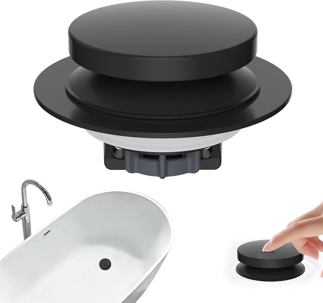 Hibbent 3 in 1 Metal Bathtub Drain Stopper, Universal Pop Up Tub Stopper, Bathtub Drain Hair Catcher, Removable Filter Basket, Drain Plug for 1.5''~2.4'' Drain, Brass Bullet Core, Matte Black