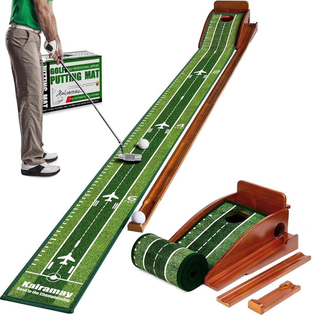 Putting Green Indoor Golf Putting Mat  Easy to Assemble with Automatic Ball Return, Wrinkle-Free Close to Real Green Speed, Suitable for Office, Recreation Room, Patio  Ideal Gift
