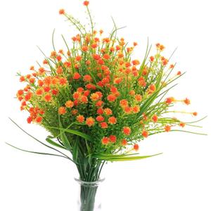 JAKY-Global Artificial Flowers Babysbreath Fake Water Plants Bouquet 6 Bundle Fake Plants Wedding Bridle Bouquet Outdoor Home Office Christmas Decor (Orange)
