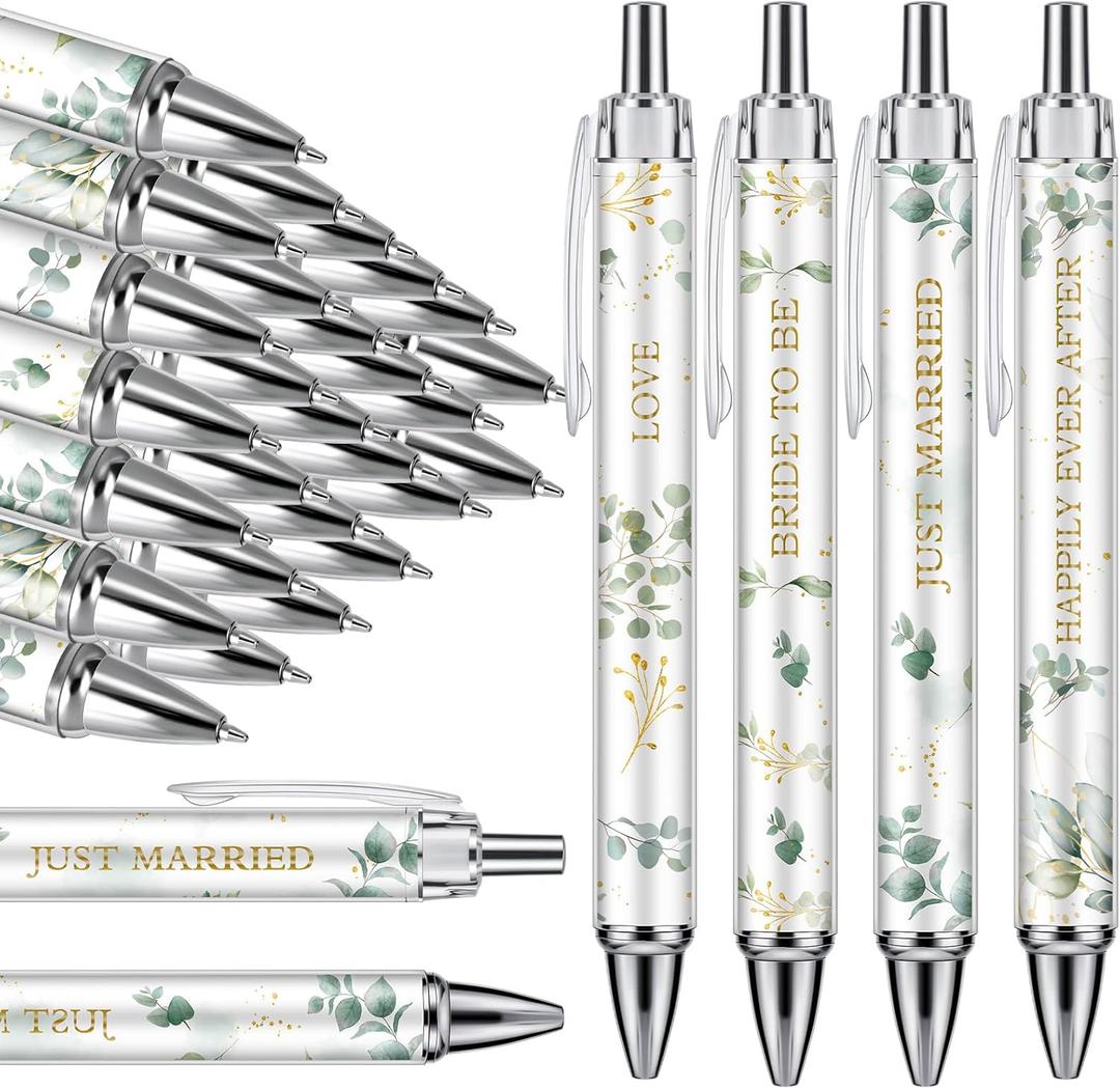 Chuangdi 24 Pcs Wedding Pens Bridal Shower Ballpoint Pens Retractable Bachelorette Black with Quotes for Guest Wedding Bridal Shower Favors Book Proposal Bachelor Party Gifts Office(Leaf)