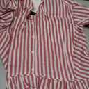 PRETTYGARDEN Striped V Neck 3/4 Length Sleeve Oversized Button Down Shirts for Women Ruffle Summer Tops Dressy Casual Blouses