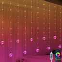Color Changing Wishing Ball Curtain Lights, 9.8 x 3.3 FT RGB LED Fairy Light with Remote App Control, Music Sync Window Backdrop Wall Hanging Lights for Bedroom Party Halloween Christmas Decoration