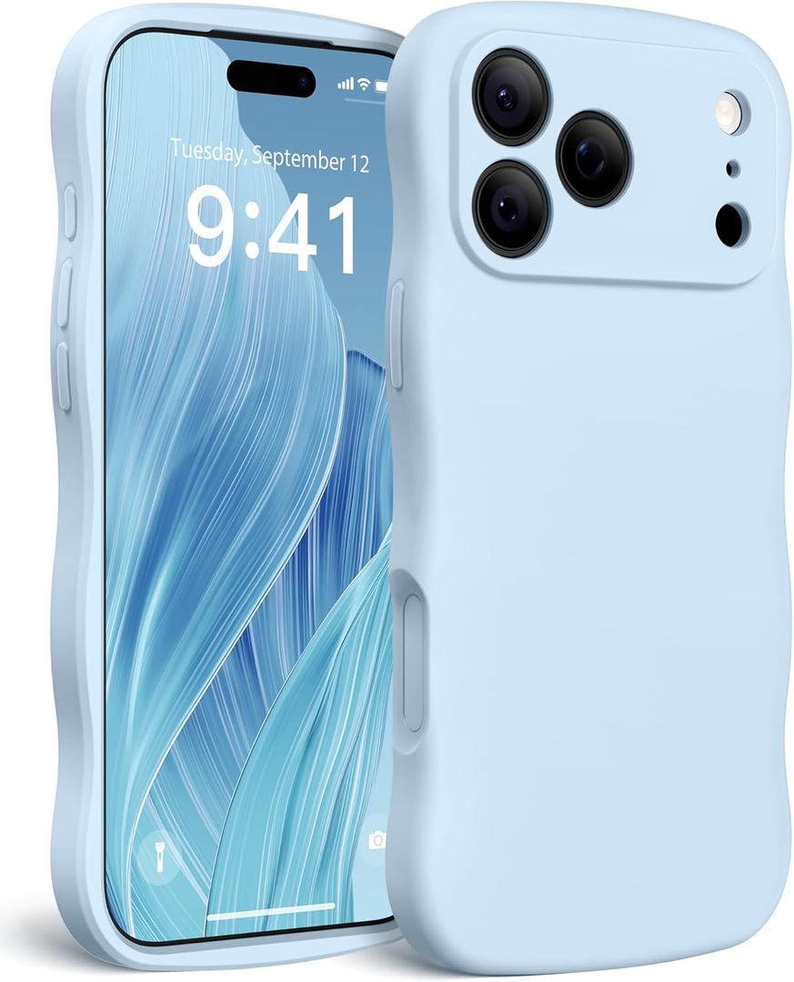 Magnetic for iPhone 17 Pro Max Case, [Full Camera Protection][Compatible with MagSafe] Cute Wave Frame Silicone Shockproof Protective Phone Case for iPhone 17 Pro Max 6.9", Light Blue