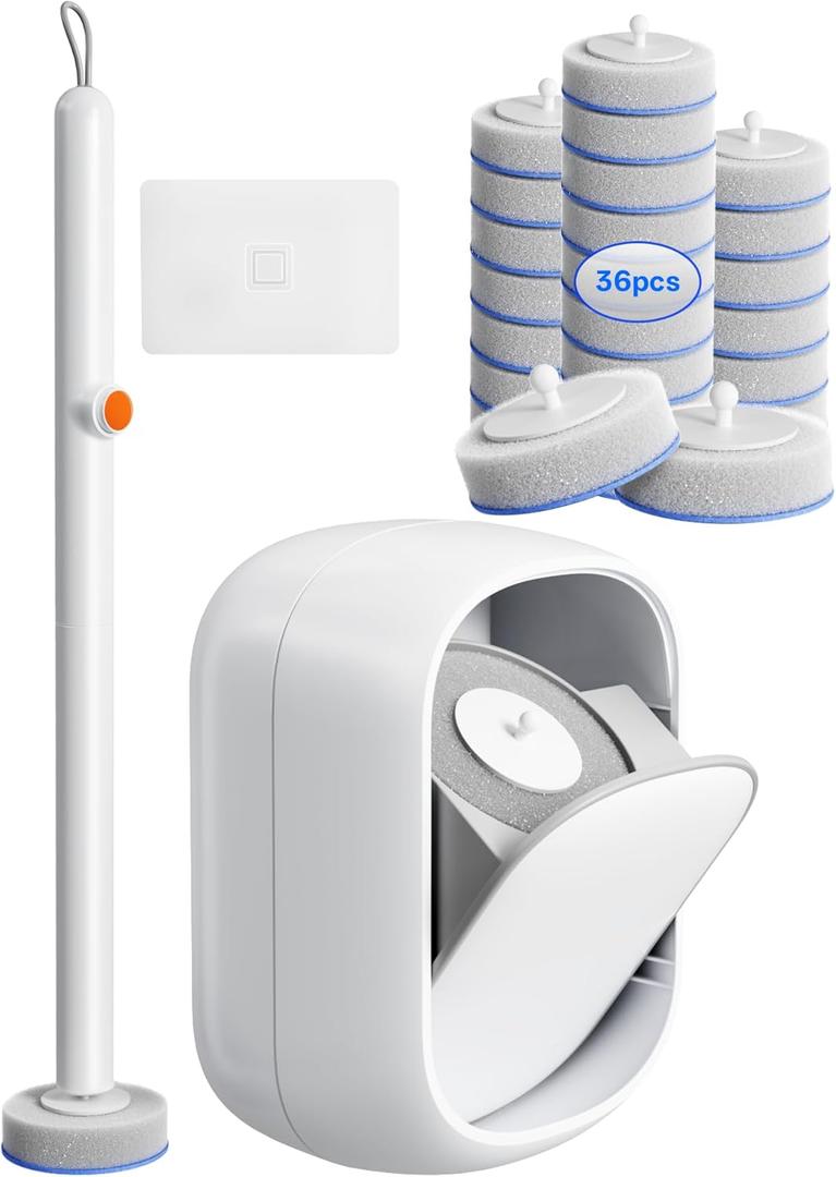 Disposable Toilet Cleaning System - Toilet Wand Kit with 36 High-Performance Refills, Wall Mounted Brush and Holder for Deep Cleaning Bathroom (Brush + 36 Refills)