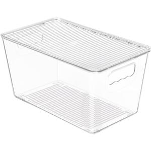 Vtopmart 1 Pack Clear Stackable Storage Bins with Lids, Medium Plastic Containers with Handle for Pantry Organizer and Storage,Perfect for Kitchen,Fridge,Cabinet, Closet,Bathroom Organization