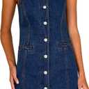 Women's Denim Dress Sleeveless Jean Dress Denim Shirt Dresses Western Cowgirl Country Outfits with Pocket 2026 (Blue, M)