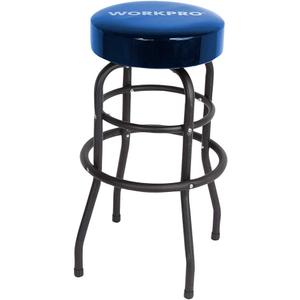 WORKPRO W112003 Garage Shop Stool, Heavy-Duty Steel Construction Garage Stool, Swivel Cushion Seat, Black Powder Coated Legs & Footrest (Single Pack)