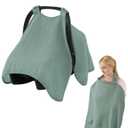 Blissful Diary 2-in-1 Muslin Baby Car Seat Cover, Multi-use Nursing Cover for Breastfeeding, Breathable Infant Car Seat Cover Canopy - Roman Green