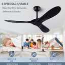 52" Ceiling Fans with Remote Control without Light, Modern Reversible DC Motor Indoor Outdoor 3 Blade Ceiling Fan for Patio, Bedroom and Farmhouse (Black)