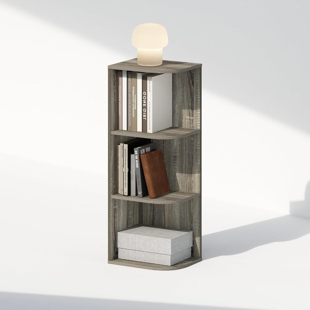 Furinno Reed Corner Shelf, 3-Tier Corner Bookshelf, Book Shelf, Corner Shelves, Storage Rack, for Organization and Storage, Home Office, Living Room, French Oak