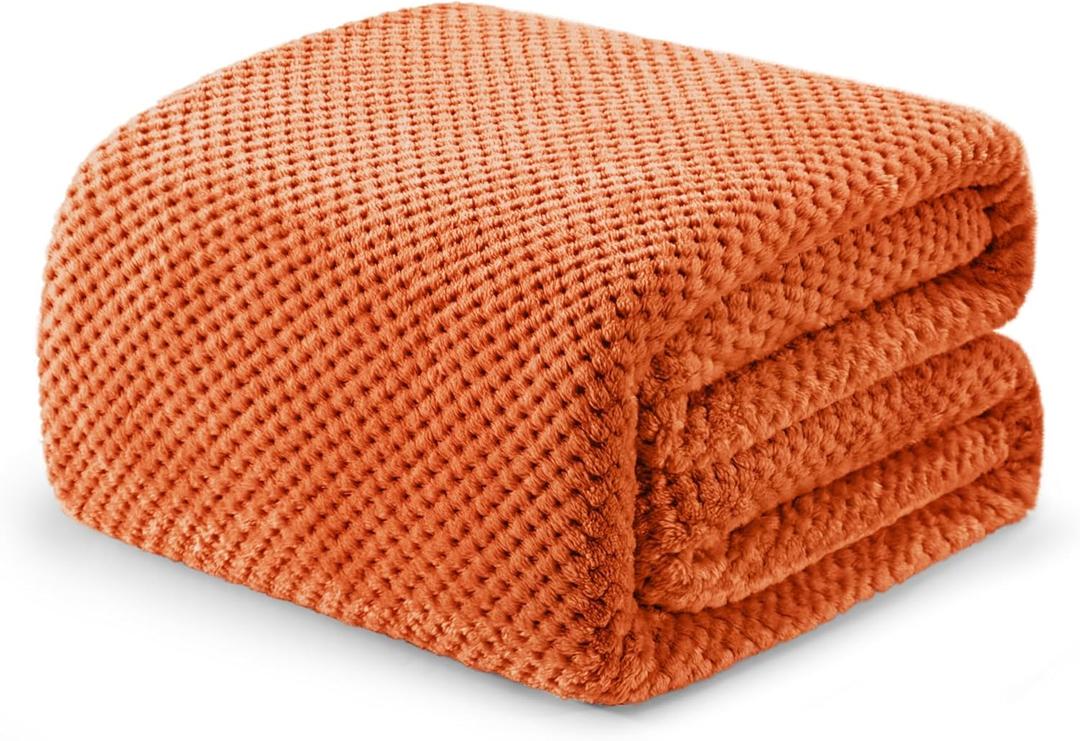 Exclusivo Mezcla Fleece Bed Blanket Queen Size, Super Soft and Warm Blankets for Couch, Sofa and Bed Waffle Textured, Cozy, Fuzzy and Lightweight (Burnt Orange, 90x90 Inches)