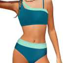 Girls Swimsuit Bikini Set Color Block Cut Out Two Piece Bathing Suit with Chest Pad Adjustable Straps Swimwear 7-16T