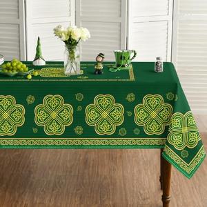 Horaldaily St. Patrick's Day Tablecloth 60×140 Inch Rectangular, Green Shamrock Vintage Washable Seasonal Table Cover for Party Picnic Dinner Decor