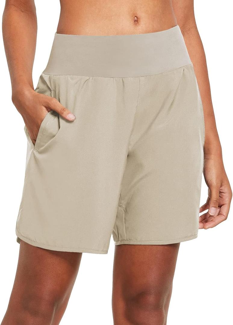 baleaf Womens' 7" Long Running Athletic Shorts with Liner High Waist Workout Gym Quick Dry Soft Split Leg Zipper Pocket (X-Large, Khaki) baleaf Womens' 7" Long Running Athletic Shorts with Liner High Waist Workout Gym Quick Dry Soft Split Leg Zipper Pocket (X-Large, Khaki)