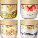 4 Pack 10oz Overnight Oats Containers with Bamboo Lids, Glass Jars with Airtight Lids for Meal Prep, Wide Mouth Mason Salad Jars, Glass Food Storage Container for Yogurt Chia Snacks Spice Sugar