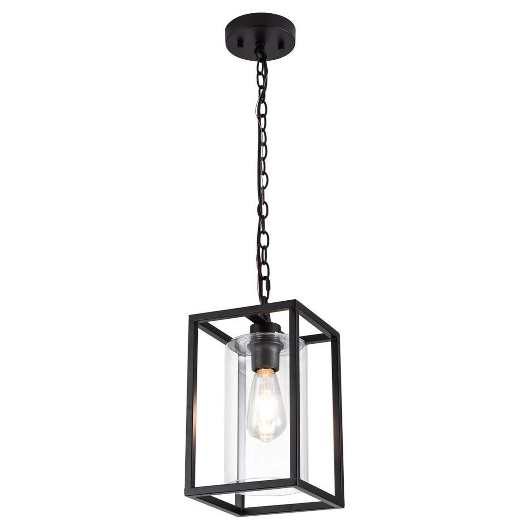MAYNA 1-Light Farmhouse Pendant Light, Black Metal Cage Light Fixtures with Adjustable Chain and Glass Shade,Hanging Lights for Kitchen Island,Porch,Hallway