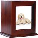 BRKURLEG Dog Urns for Ashes, Wood Pet Urn with Photo Frame, Pets Ashes Box Cremation for Cat Dog, Memorial Box for Dogs, Animal Wood Urn, Suitable for Most Pets (Brown)