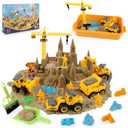 Sand Construction Kit,Sandbox,2.2lbs Magic Sand W/4 Take Apart Construction Trucks,Tower Crane,8 Sand Molds,4 Worker Figures,4 Road Signs,Toys for Boys Girls Age 4-8